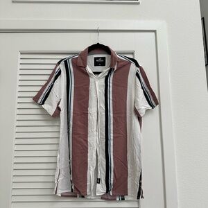 Men's Striped Button-Up Shirt - White and Brown
